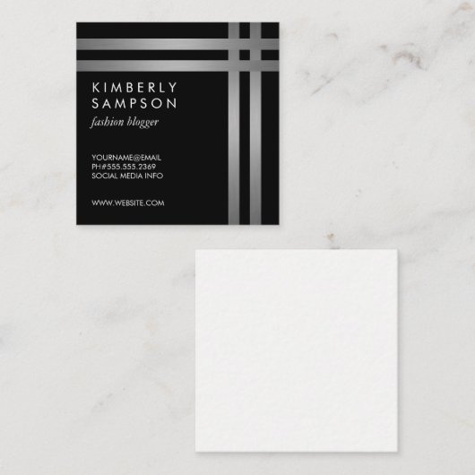 Silver Metallic Double Trim BW Quadratische Visitenkarte (Vorne/Hinten)