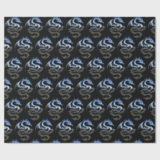 Silver Metallic Dragon Geschenkpapier (Flach)