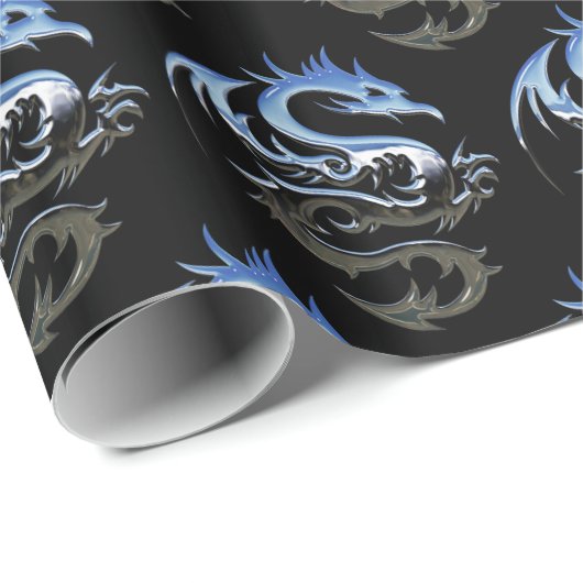 Silver Metallic Dragon Geschenkpapier (Rolleneckpunkt)