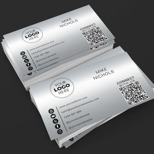 Silver Metallic Effect QR Code Verbindung mit uns Visitenkarte