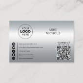 Silver Metallic Effect QR Code Verbindung mit uns Visitenkarte (Vorderseite)