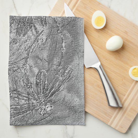 Silver Metallic Embossed Dragonflies Geschirrtuch (Viertel Falte)