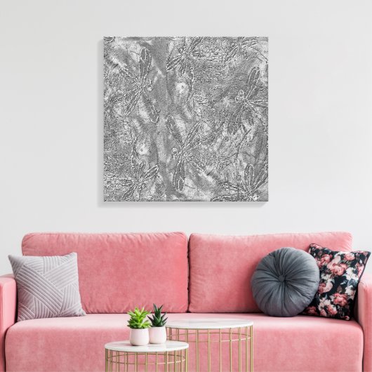 Silver Metallic Embossed Dragonflies Leinwanddruck (Insitu (Wohnzimmer))