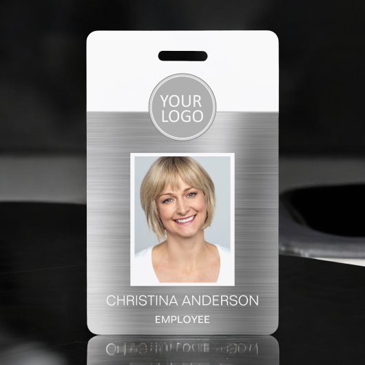 Silver Metallic Employee Name Logo Foto Corporate Ausweis