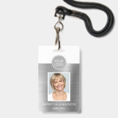 Silver Metallic Employee Name Logo Foto Corporate Ausweis (Vorderseite mit Lanyard)