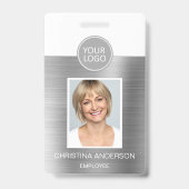Silver Metallic Employee Name Logo Foto Corporate Ausweis (Vorderseite)