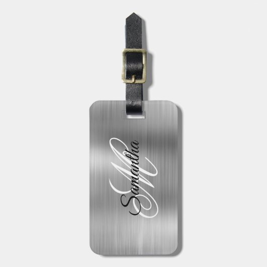 Silver Metallic Extravagant Monogram Gepäckanhänger (Vorderseite vertikal)