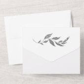 Silver Metallic Foliage Einfache Hochzeit All In One Einladung (Rückseite)