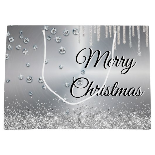 Silver Metallic Frohe Weihnachten Große Geschenktüte (Vorderseite)