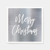 Silver Metallic Frohe Weihnachtskalligraphie Serviette (Vorderseite)