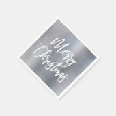 Silver Metallic Frohe Weihnachtskalligraphie Serviette (Ecke)