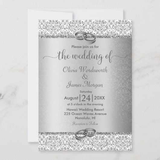Silver Metallic Glitzer Monogram Wedding Einladung (Vorderseite)
