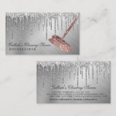 Silver Metallic Glitzer Tropfen Reinigungsservice Visitenkarte (Vorne/Hinten)