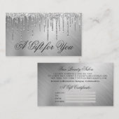Silver Metallic Glitzer Tropfens Geschenkgutschein Visitenkarte (Vorne/Hinten)