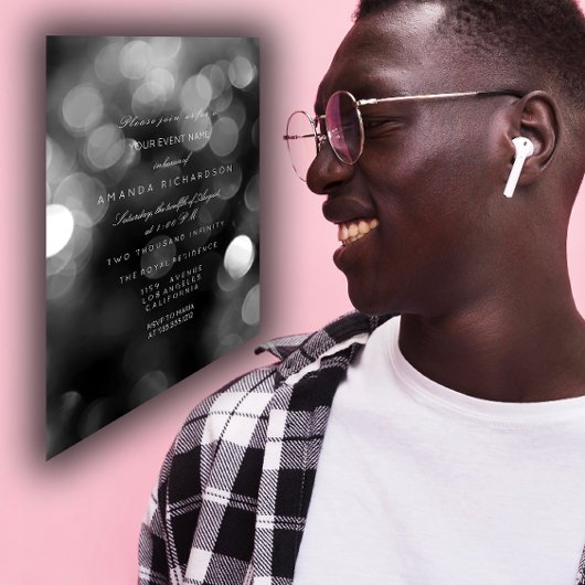 Silver Metallic Gray Black Sepia Formal Cyber Einladung