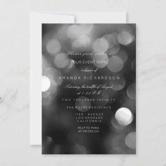 Silver Metallic Gray Black Sepia Formal Cyber Einladung (Vorderseite)