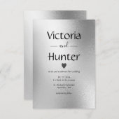 Silver Metallic Heart Moderne Elegante Hochzeit Einladung (Vorne/Hinten)