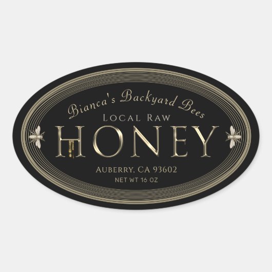 Silver Metallic Honey Label mit Bienen-Tropfen Bla Ovaler Aufkleber (Vorderseite)