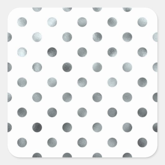 Silver Metallic Imitats Foil Polka Dot White Quadratischer Aufkleber (Vorderseite)