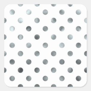 Silver Metallic Imitats Foil Polka Dot White Quadratischer Aufkleber
