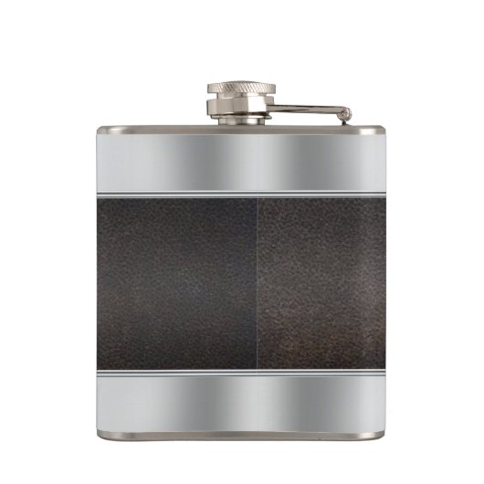 Silver Metallic Imitats Leder Trauzeuge Flachmann (Rückseite)