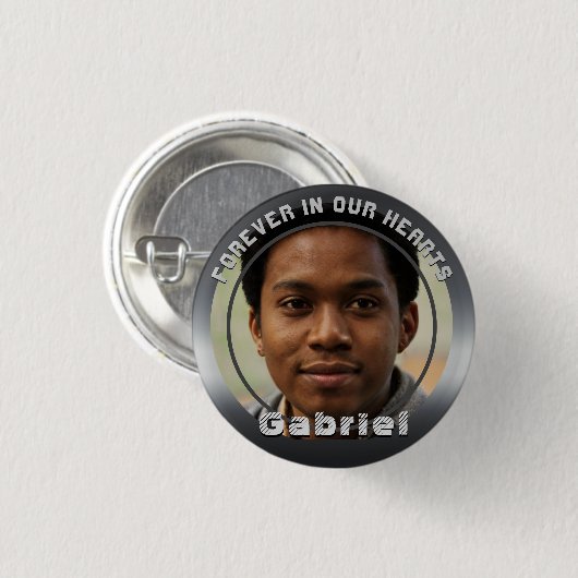 Silver Metallic Look Foto Memorial Button (Vorne & Hinten)