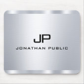 Silver Metallic Look Monogramm Initial Personalisi Mousepad (Vorne)
