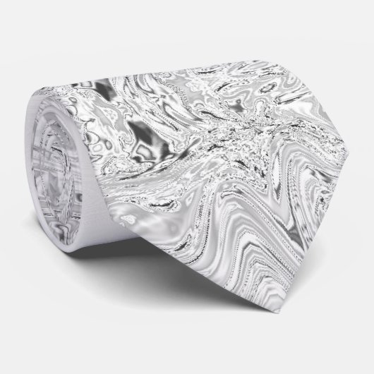 Silver Metallic Marble Swirl Krawatte (Gerollt)