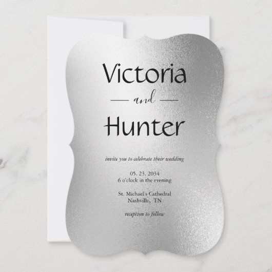 Silver Metallic Moderne Elegante Hochzeit Einladung (Vorderseite)