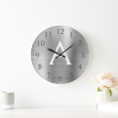 Silver Metallic Monogram Name & Initial Große Wanduhr (Zuhause)