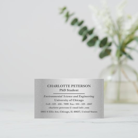 Silver Metallic PhD - Graduate Student Visitenkarte (Stehend Vorderseite)