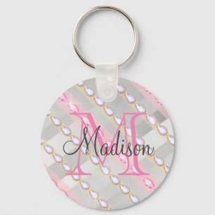 Silver Metallic Pink Rhinestones Personalisiert Schlüsselanhänger