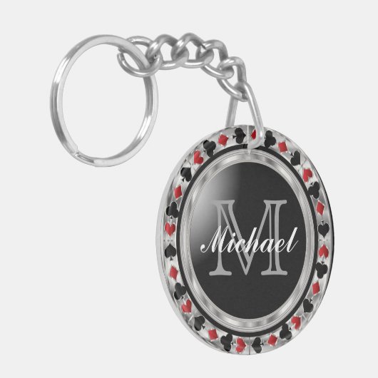 Silver Metallic Poker Design | Monogramm Schlüsselanhänger (Vorderseite links)