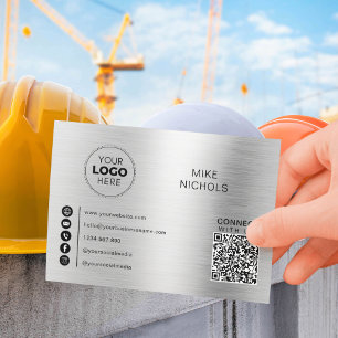 Silver Metallic QR Code Logo-Verbindung mit uns Visitenkarte