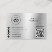 Silver Metallic QR Code Logo-Verbindung mit uns Visitenkarte (Vorderseite)