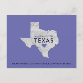 Silver Metallic Texas Map Periwinkle Neue Adresse Ankündigungspostkarte