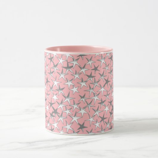 Silver Metallic Textured Stars on Peach Pink Tasse (Zentrum)