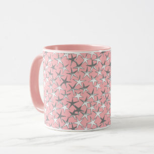 Silver Metallic Textured Stars on Peach Pink Tasse
