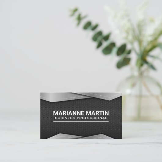 Silver Metallic Trim | Hintergrund Kohlenstoff Visitenkarte (Stehend Vorderseite)