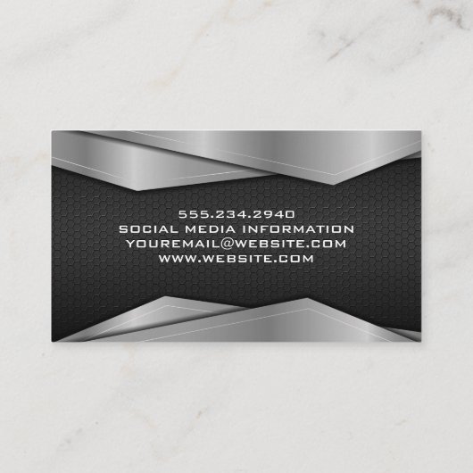 Silver Metallic Trim | Hintergrund Kohlenstoff Visitenkarte (Rückseite)