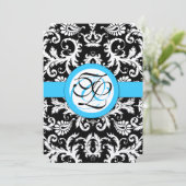 Silver Metallic Vintag Damask Bright Aqua Trimm Einladung (Stehend Vorderseite)