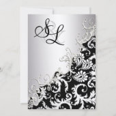 Silver Metallic Vintage Damask Romantic Swirl Einladung (Rückseite)