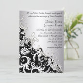 Silver Metallic Vintage Damask Romantic Swirl Einladung (Stehend Vorderseite)