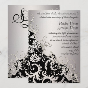 Silver Metallic Vintage Damask Romantic Swirl Einladung