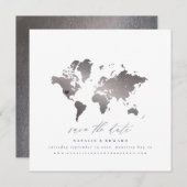 Silver Metallic Wasserfarbe Weltkarte Hochzeit Ankündigung (Vorne/Hinten)