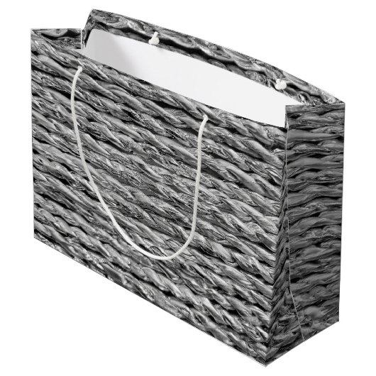 Silver Metallic Wicker Muster Große Geschenktüte (Rückseite Schrägansicht)