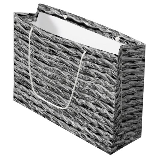 Silver Metallic Wicker Muster Große Geschenktüte (Vorderseite Schrägansicht)