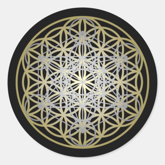 Silver Metatron's Cube Gold Blume of Life Runder Aufkleber (Vorderseite)