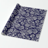 Silver & Midnight Blue Damasks Geschenkpapier (Ungerollt)