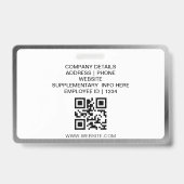 Silver Minimalistisch Business QR Mitarbeiter Foto Ausweis (Rückseite)